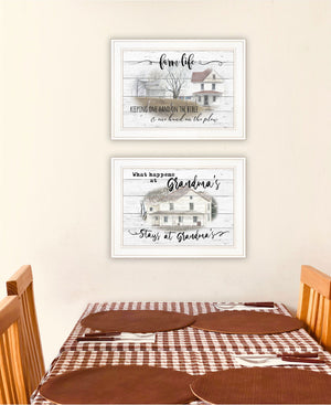 Homeroots Set Of Two Stays At Grandmas 1 White Framed Print Wall Art  Paper 407070