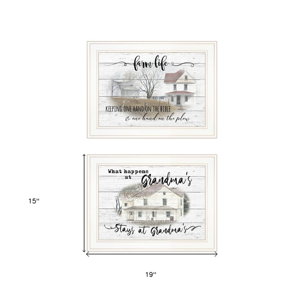 Homeroots Set Of Two Stays At Grandmas 1 White Framed Print Wall Art  Paper 407070