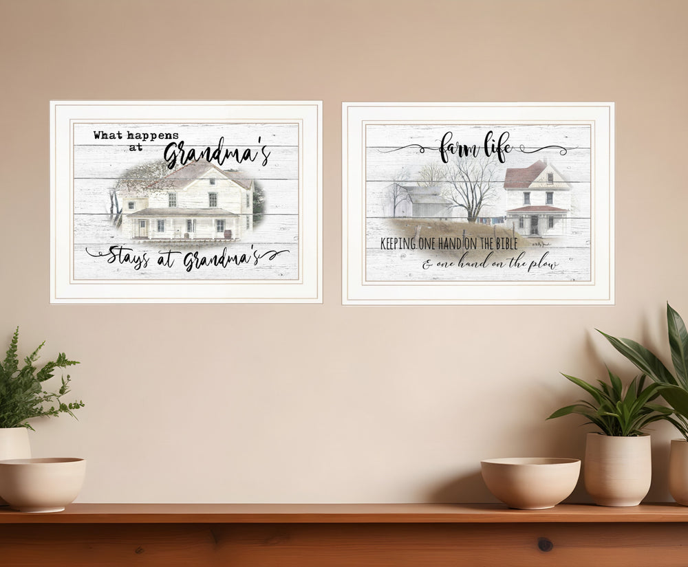 Homeroots Set Of Two Stays At Grandmas 1 White Framed Print Wall Art  Paper 407070