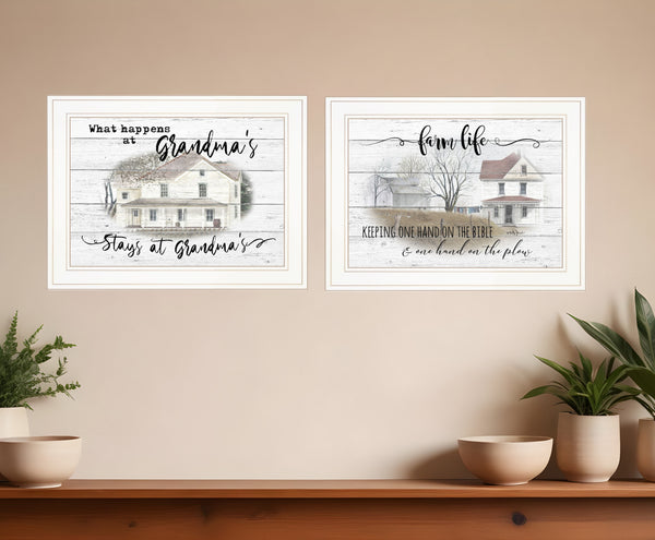Homeroots Set Of Two Stays At Grandmas 1 White Framed Print Wall Art  Paper 407070
