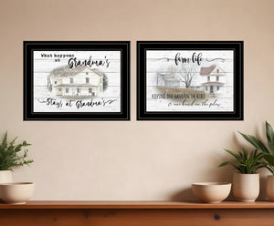 Homeroots Set Of Two Stays At Grandmas 2 Black Framed Print Wall Art  Paper 407071