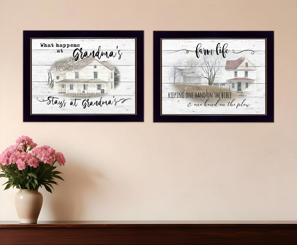 Homeroots Set Of Two Stays At Grandmas Black Framed Print Wall Art  Paper 407072
