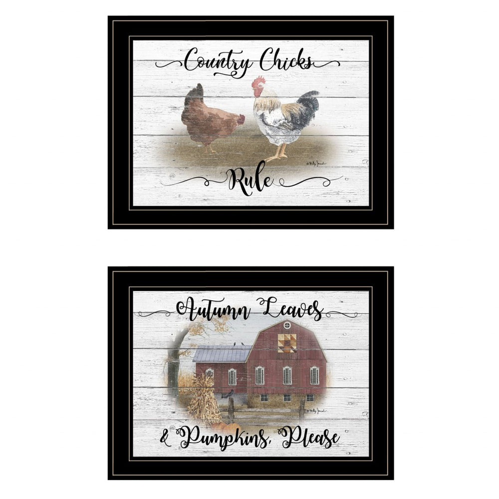 HomeRoots Set of Two Framed Chicken and Autumn Wall Art Prints for Charming Farmhouse Decor 407074
