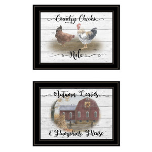 HomeRoots Set of Two Framed Chicken and Autumn Wall Art Prints for Charming Farmhouse Decor 407074