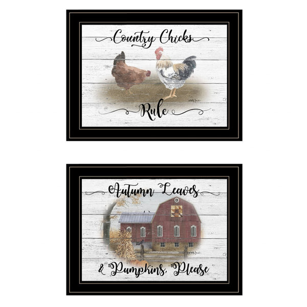 HomeRoots Set of Two Framed Chicken and Autumn Wall Art Prints for Charming Farmhouse Decor 407074