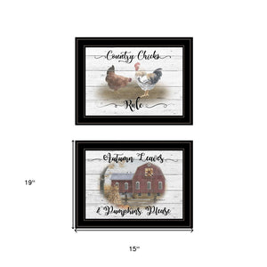 HomeRoots Set of Two Framed Chicken and Autumn Wall Art Prints for Charming Farmhouse Decor 407074