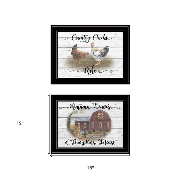 HomeRoots Set of Two Framed Chicken and Autumn Wall Art Prints for Charming Farmhouse Decor 407074