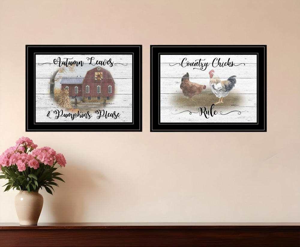 HomeRoots Set of Two Framed Chicken and Autumn Wall Art Prints for Charming Farmhouse Decor 407074