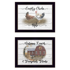 HomeRoots Set of Two Country Living Black Framed Print Wall Art - Charming Rustic Decor for Any Room 407075