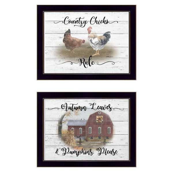 HomeRoots Set of Two Country Living Black Framed Print Wall Art - Charming Rustic Decor for Any Room 407075