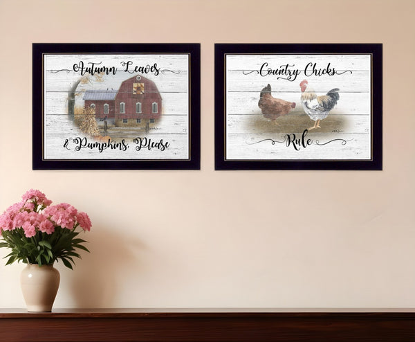 HomeRoots Set of Two Country Living Black Framed Print Wall Art - Charming Rustic Decor for Any Room 407075