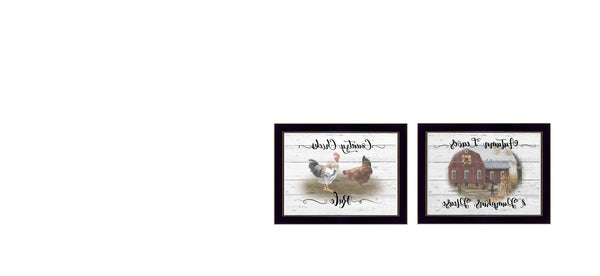 HomeRoots Set of Two Country Living Black Framed Print Wall Art - Charming Rustic Decor for Any Room 407075