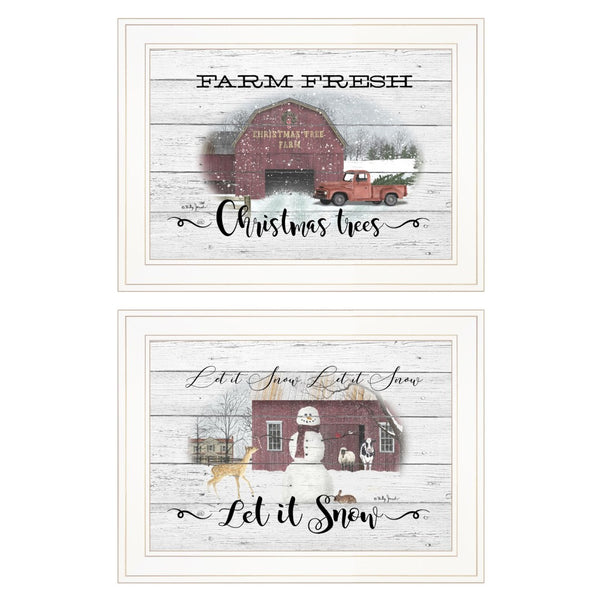 HomeRoots Set of Two Farmhouse Christmas Framed Prints - Rustic Wall Art for Cozy Holiday Decor Style 407076