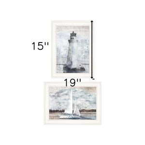 Homeroots Set Of Two Lighthouse Sailboat 1 White Framed Print Wall Art  Paper 407079