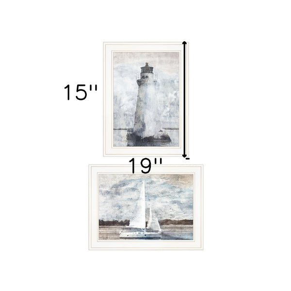 Homeroots Set Of Two Lighthouse Sailboat 1 White Framed Print Wall Art  Paper 407079