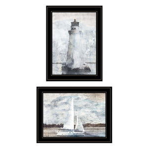 Homeroots Set Of Two Lighthouse Sailboat 2 Black Framed Print Wall Art  Paper 407080