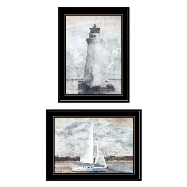 Homeroots Set Of Two Lighthouse Sailboat 2 Black Framed Print Wall Art  Paper 407080