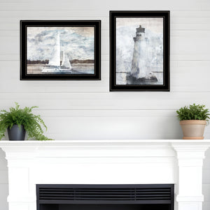 Homeroots Set Of Two Lighthouse Sailboat 2 Black Framed Print Wall Art  Paper 407080