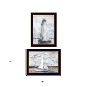 Homeroots Set Of Two Lighthouse Sailboat Black Single Rim Framed Print Wall Art  Paper 407081