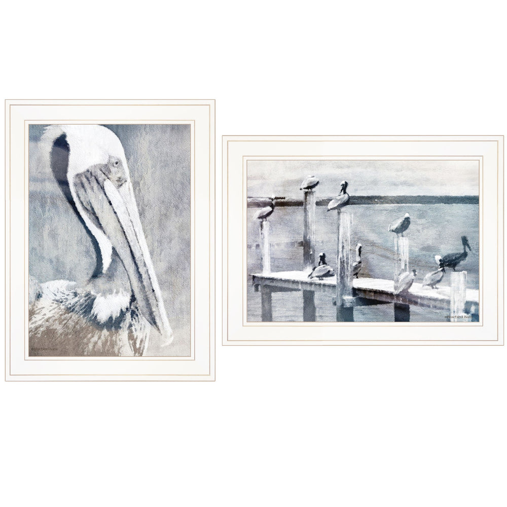 Homeroots Set Of Two Pelican Party White Framed Coastal Wall Art  Paper 407082