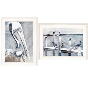 Homeroots Set Of Two Pelican Party White Framed Coastal Wall Art  Paper 407082