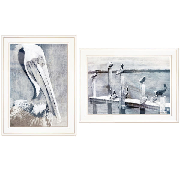 Homeroots Set Of Two Pelican Party White Framed Coastal Wall Art  Paper 407082