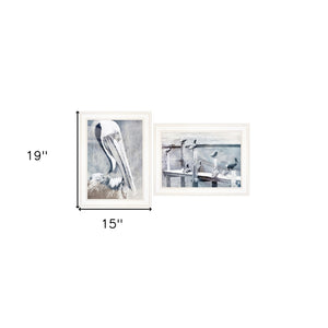 Homeroots Set Of Two Pelican Party White Framed Coastal Wall Art  Paper 407082
