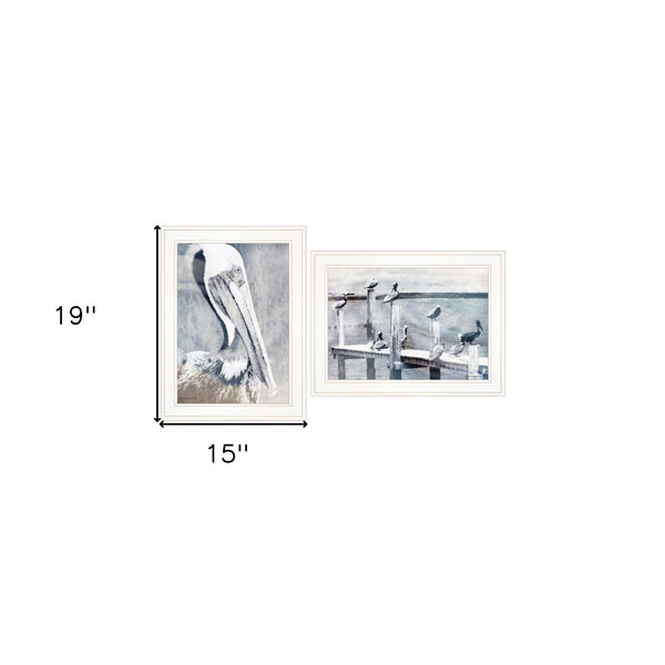 Homeroots Set Of Two Pelican Party White Framed Coastal Wall Art  Paper 407082