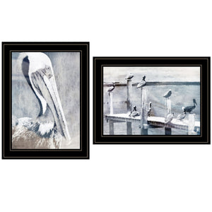 Homeroots Set Of Two Pelican Party Black Framed Coastal Wall Art  Paper 407083