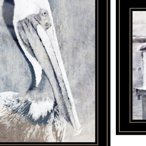 Homeroots Set Of Two Pelican Party Black Framed Coastal Wall Art  Paper 407083