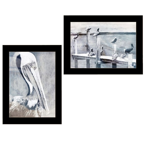 Homeroots Set Of Two Pelican Party Black Framed Coastal Wall Art  Paper 407084