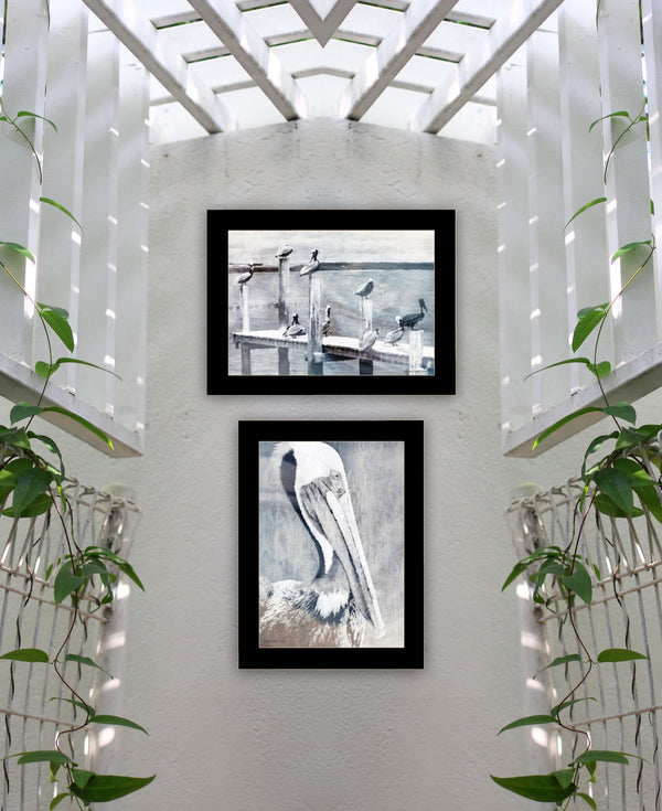 Homeroots Set Of Two Pelican Party Black Framed Coastal Wall Art  Paper 407084