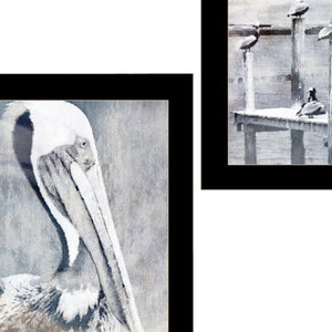 Homeroots Set Of Two Pelican Party Black Framed Coastal Wall Art  Paper 407084