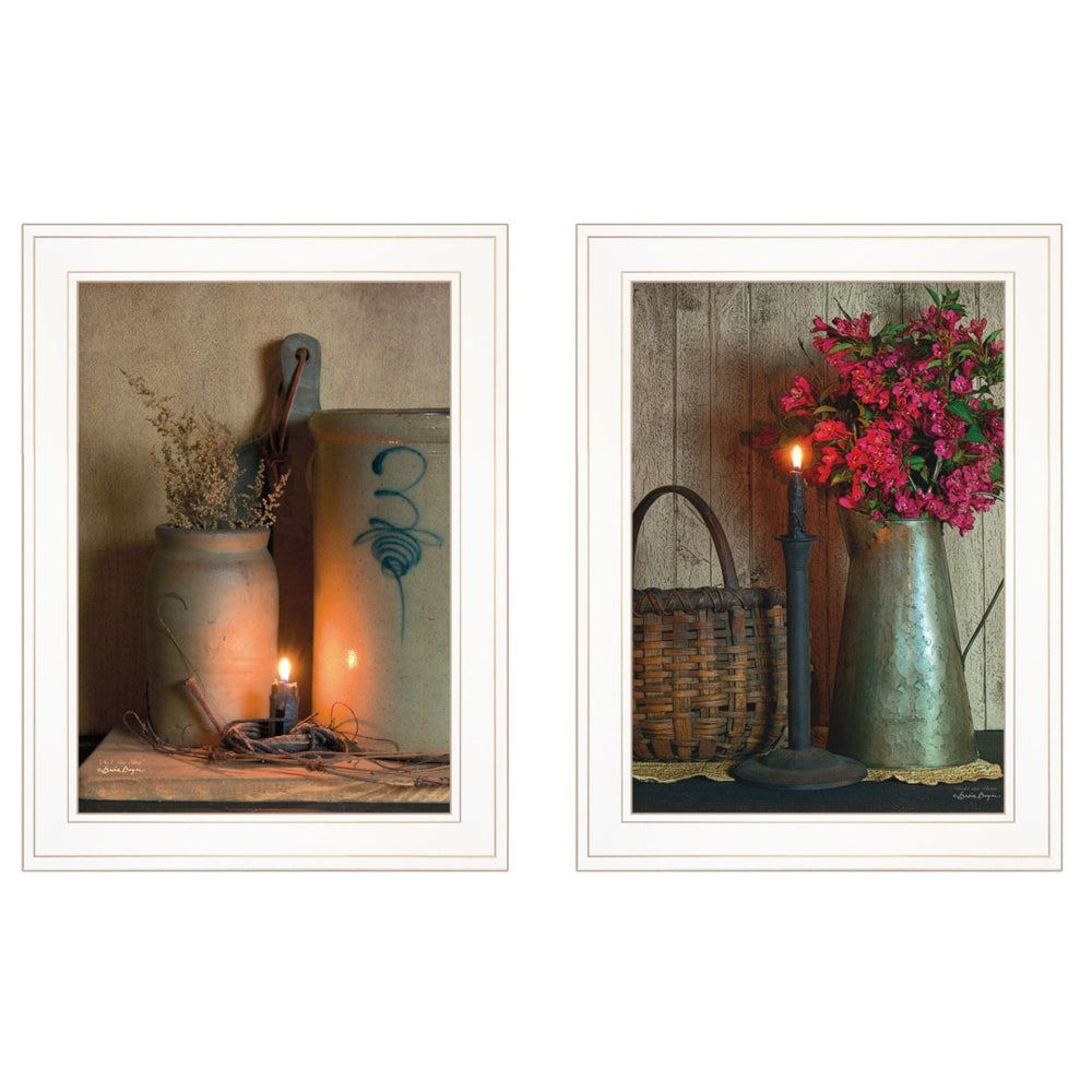 HomeRoots Set of Two Framed Prints - Country Candlelight Wall Art for Farmhouse & Cottage Decor, Ready to Hang 407085
