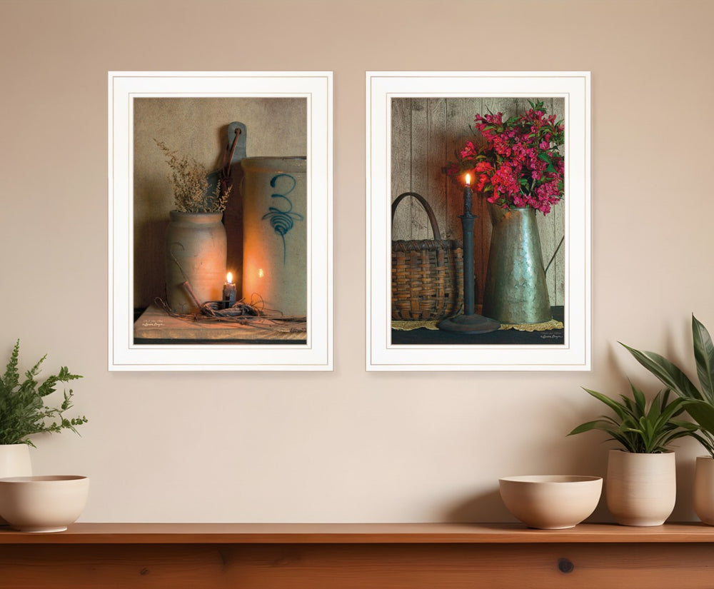 HomeRoots Set of Two Framed Prints - Country Candlelight Wall Art for Farmhouse & Cottage Decor, Ready to Hang 407085
