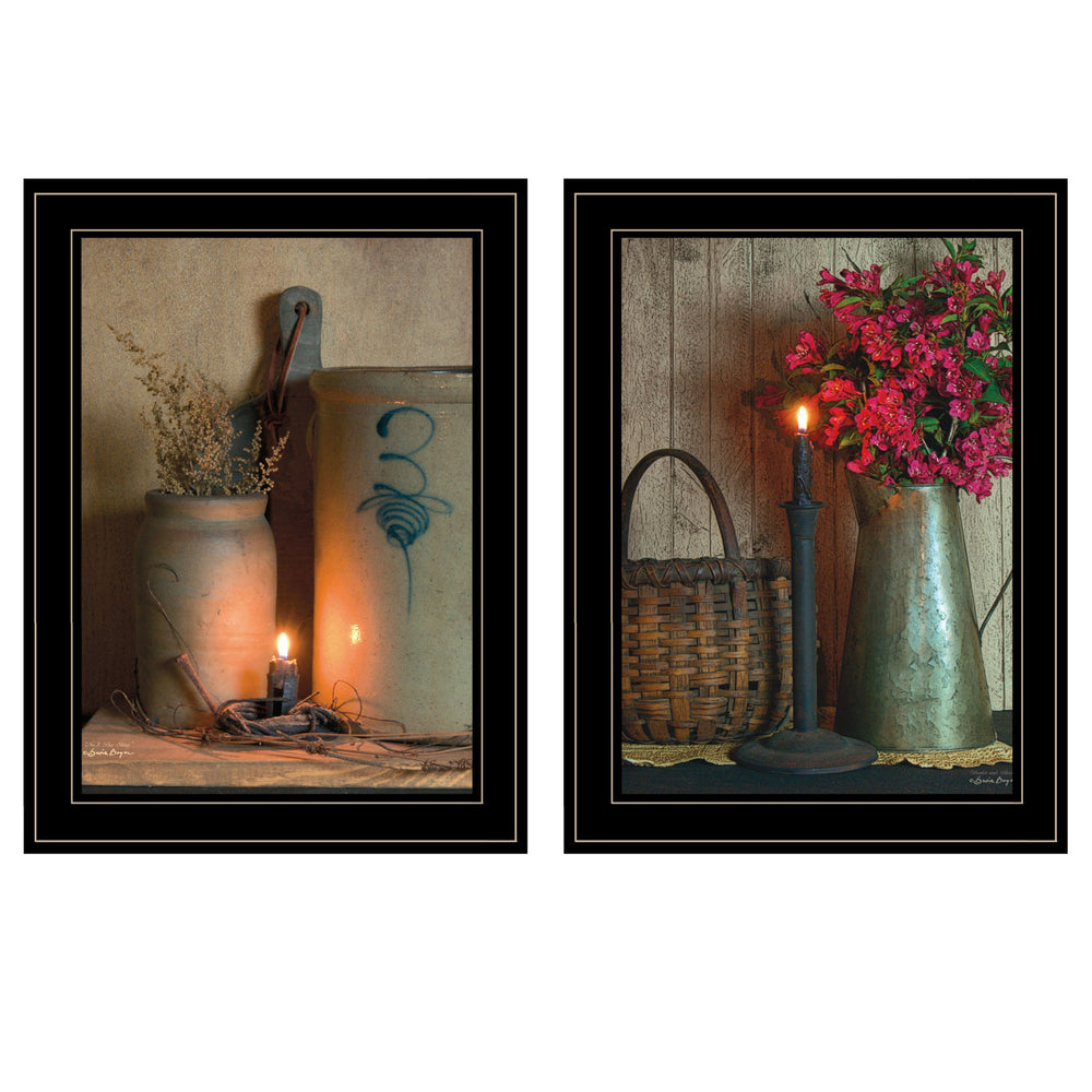 Homeroots Set Of Two Country Candlelight Black Framed Print Wall Art  Paper 407086