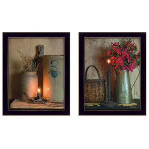 HomeRoots Set of Two Charming Black Framed Candlelight Prints - Country Style Wall Art for Any Room Decor 407087