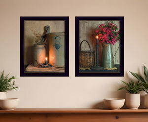 HomeRoots Set of Two Charming Black Framed Candlelight Prints - Country Style Wall Art for Any Room Decor 407087