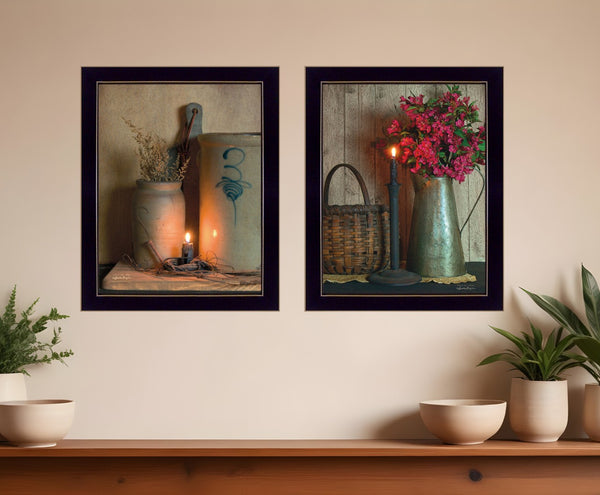 HomeRoots Set of Two Charming Black Framed Candlelight Prints - Country Style Wall Art for Any Room Decor 407087