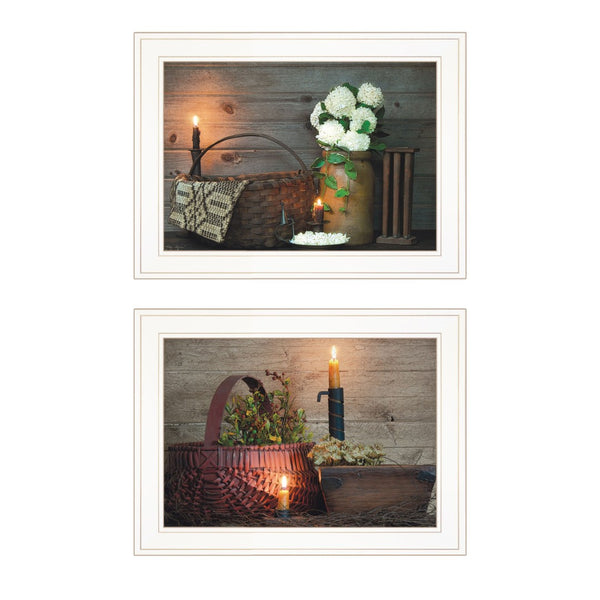 HomeRoots Set of Two Rustic Country Candlelight Framed Prints for Cozy Home Décor & Easy Wall Styling 407088