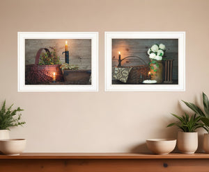HomeRoots Set of Two Rustic Country Candlelight Framed Prints for Cozy Home Décor & Easy Wall Styling 407088