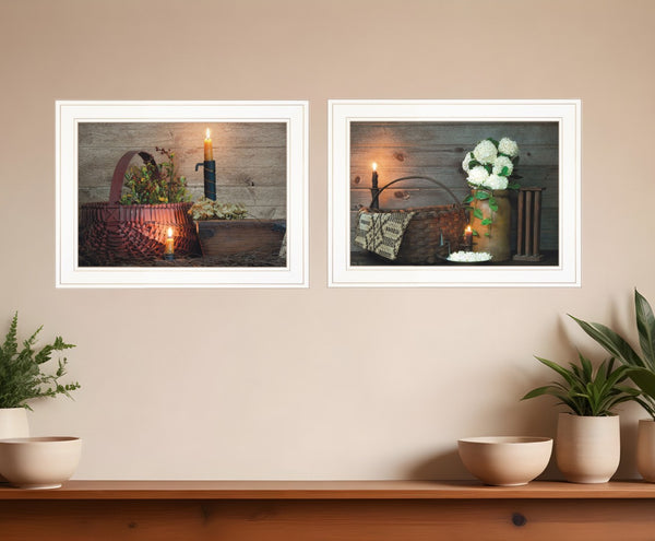 HomeRoots Set of Two Rustic Country Candlelight Framed Prints for Cozy Home Décor & Easy Wall Styling 407088