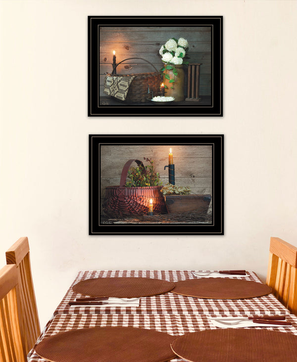 Homeroots Set Of Two Baskets And Flowers Black Framed Print Wall Art  Paper 407089