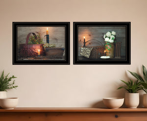 Homeroots Set Of Two Baskets And Flowers Black Framed Print Wall Art  Paper 407089