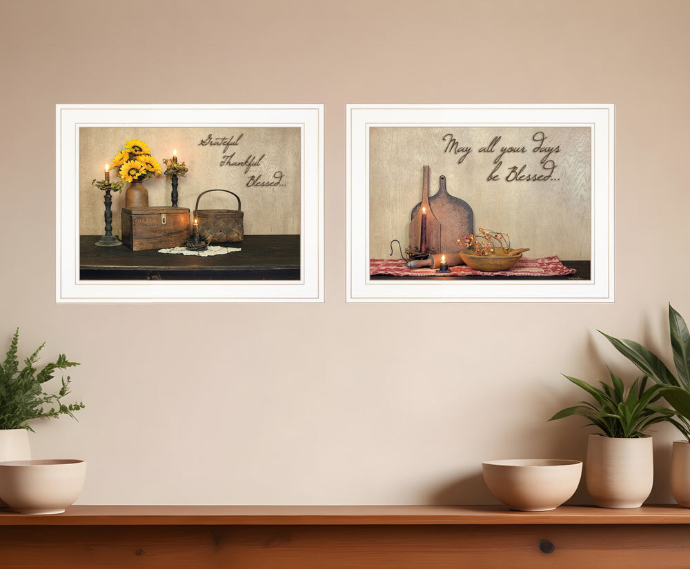 Homeroots Set Of Two Twice Blessed 1 White Framed Print Wall Art  Paper 407090