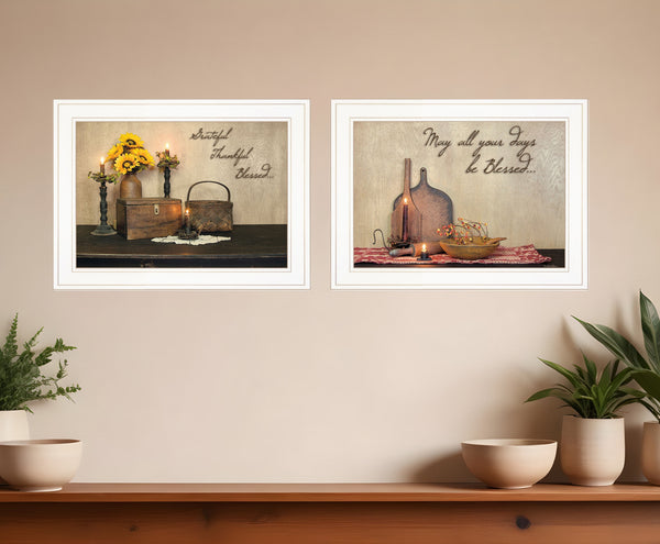 Homeroots Set Of Two Twice Blessed 1 White Framed Print Wall Art  Paper 407090