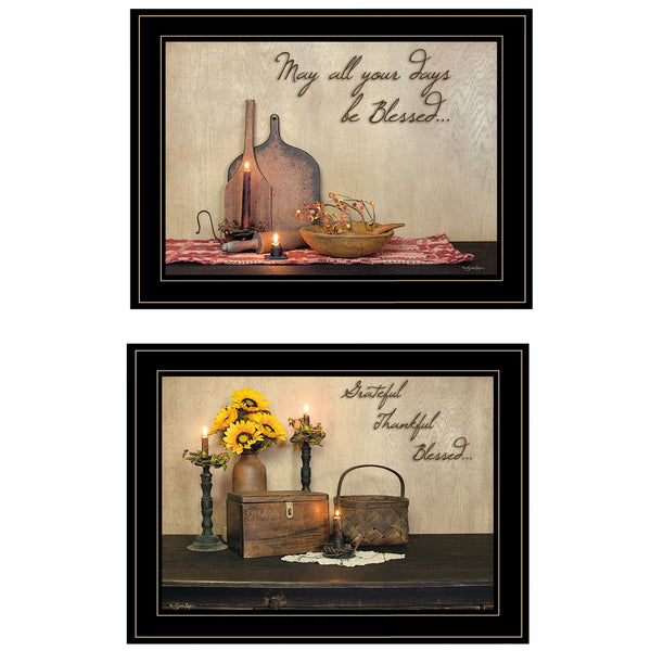 Homeroots Set Of Two Twice Blessed 2 Black Framed Print Wall Art  Paper 407091