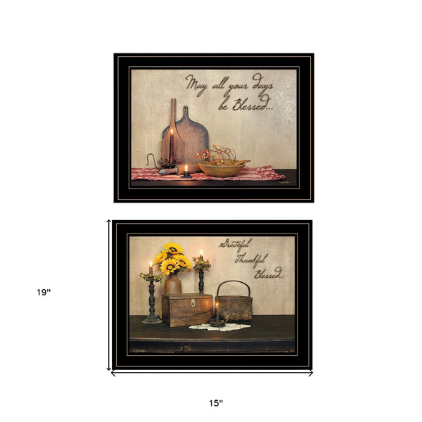 Homeroots Set Of Two Twice Blessed 2 Black Framed Print Wall Art  Paper 407091