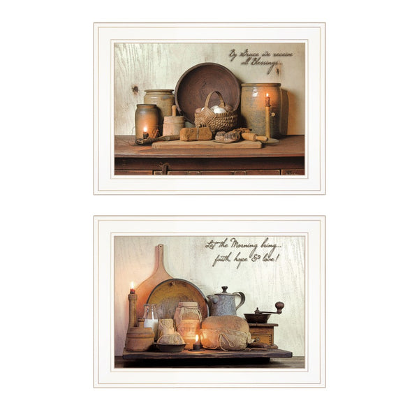 HomeRoots Set of Two By Grace 1 Elegant White Framed Kitchen Wall Art Prints for Stylish Home Décor 407092