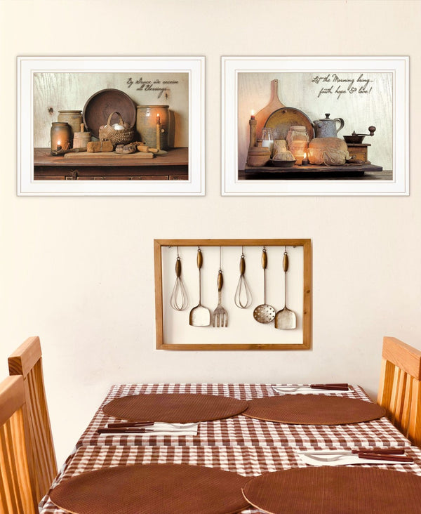 HomeRoots Set of Two By Grace 1 Elegant White Framed Kitchen Wall Art Prints for Stylish Home Décor 407092